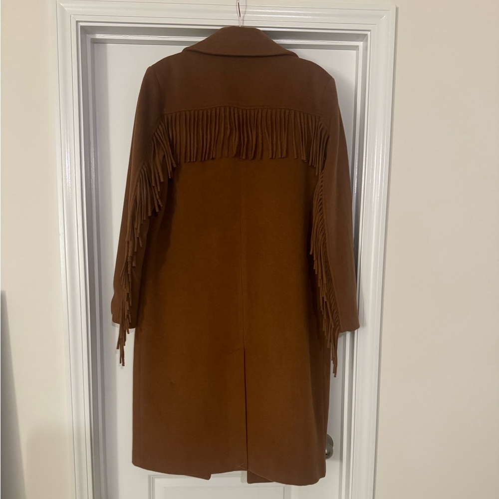 NWOT Kenneth Cole Women’s Single-Breasted Fringe Walker Coat- Large